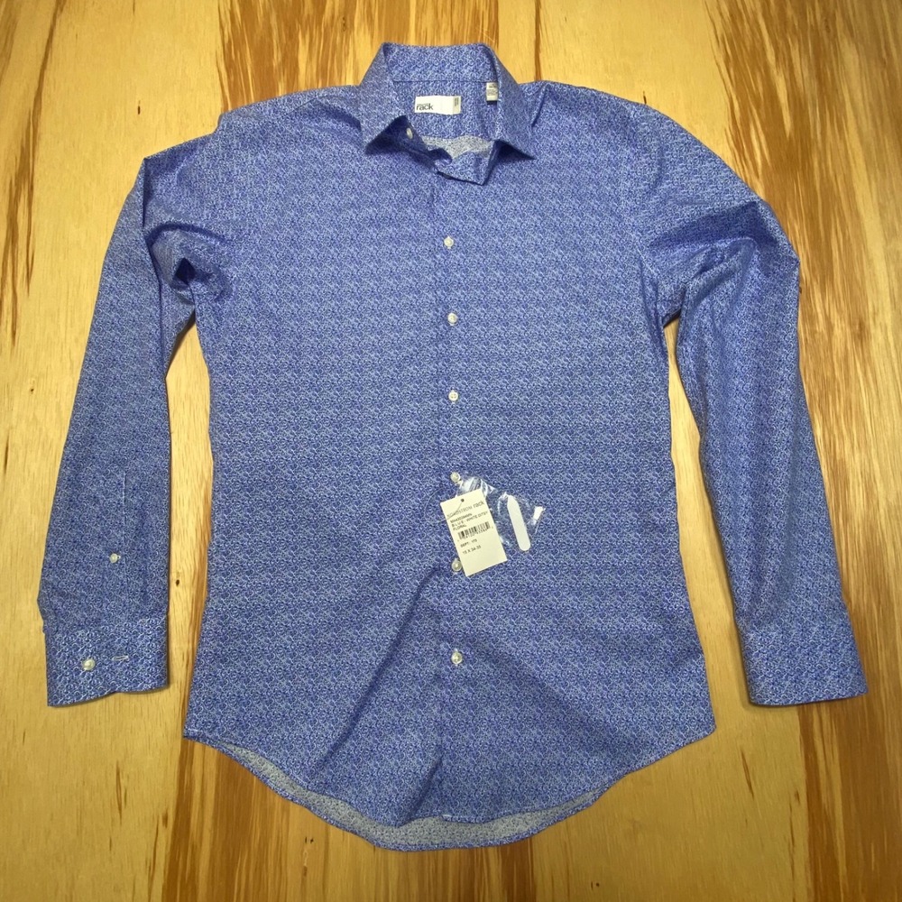 Nordstrom Rack NWT‎ Blue-White Ditsy Floral Button Up Mens Size 15x34/35